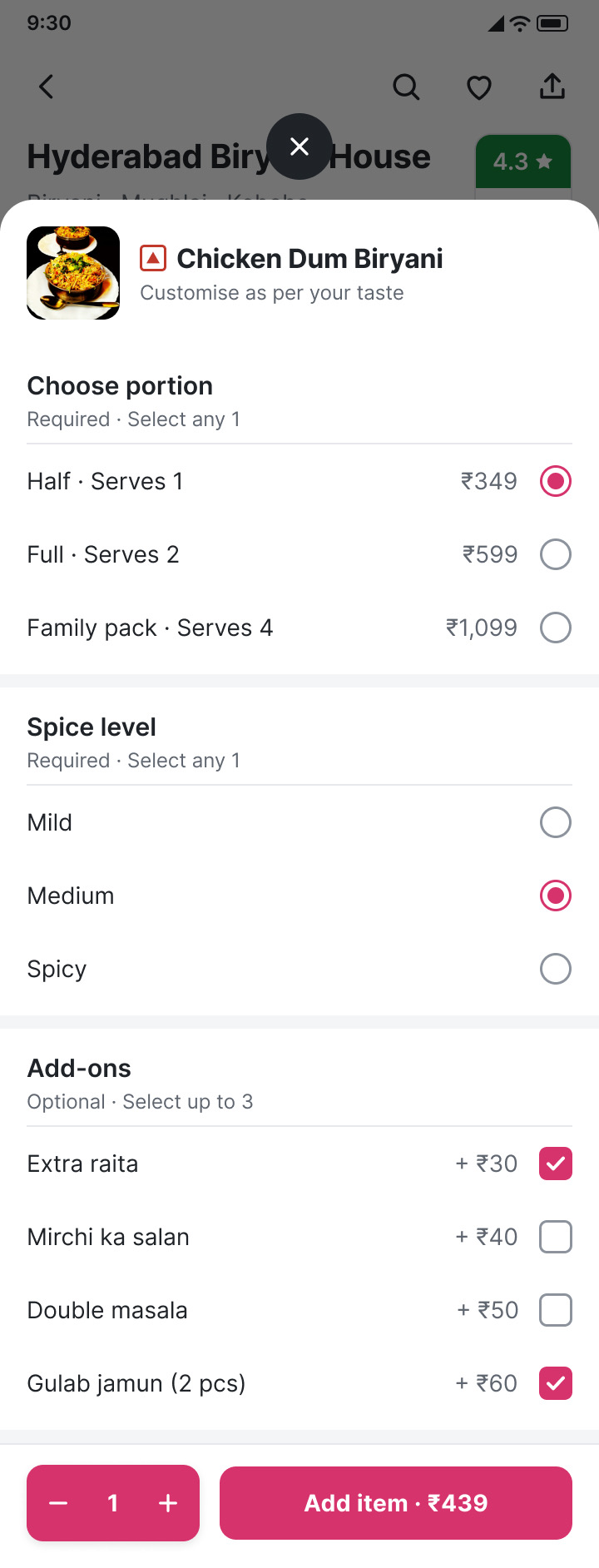 Forkful: Customise item