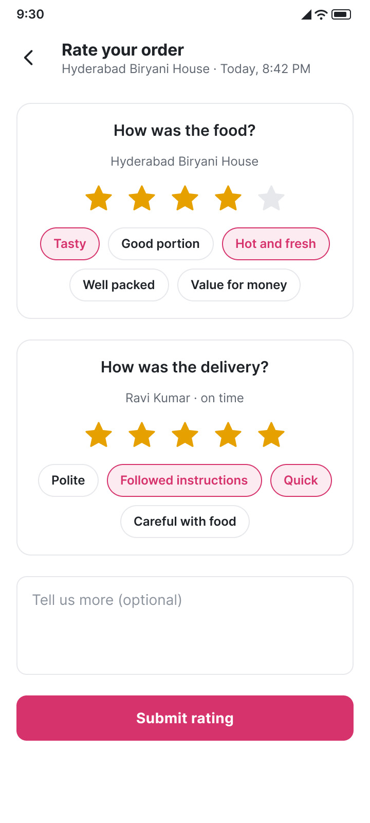 Forkful: Rate your order