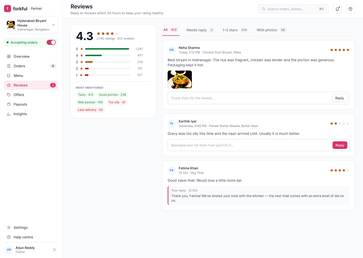 Forkful Partner: Reviews