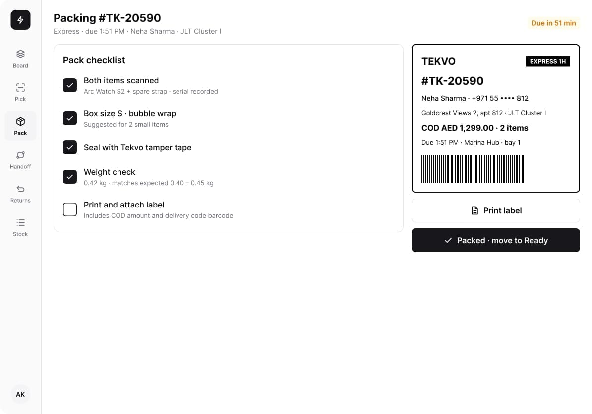 Tekvo: Pick and pack on the tablet