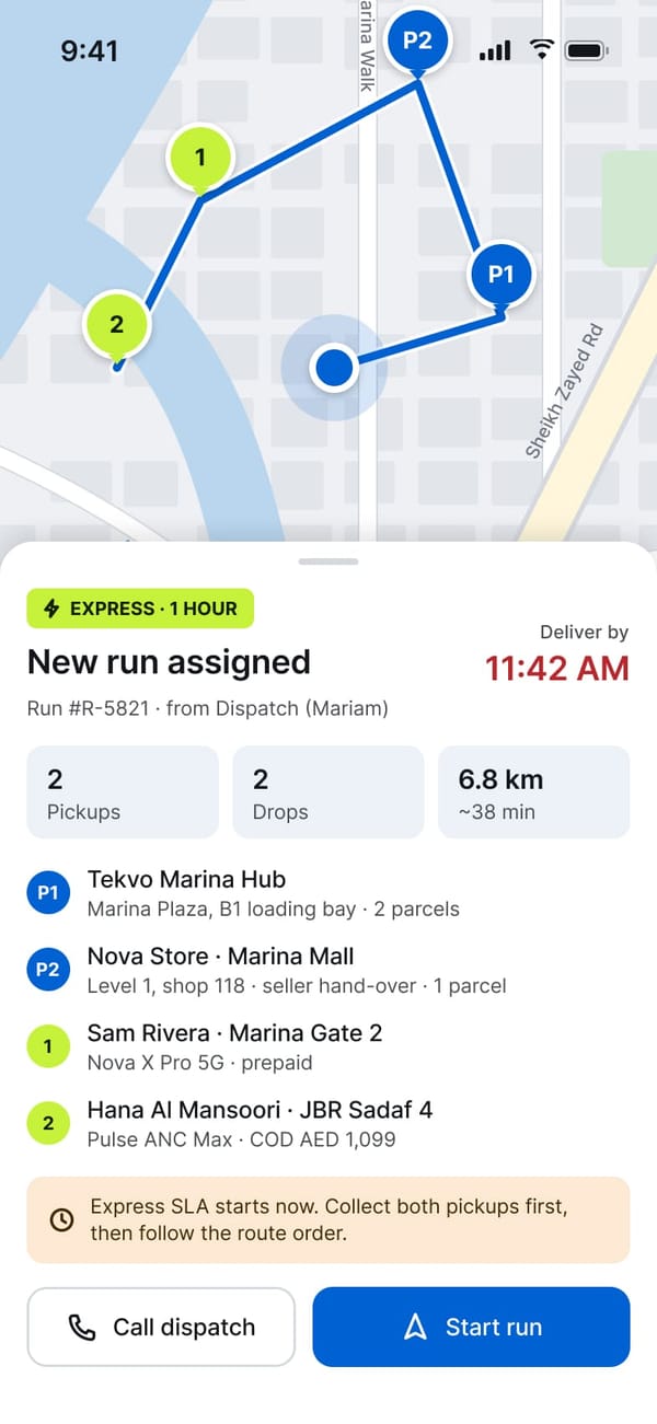 Tekvo: Run assigned, parcels scanned