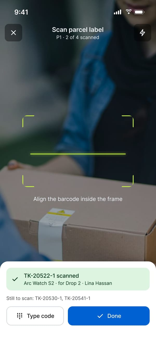 Tekvo: Run assigned, parcels scanned