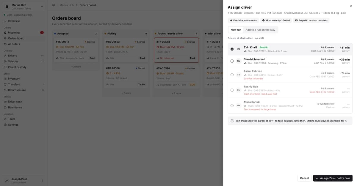 Tekvo: Assign one of their own drivers