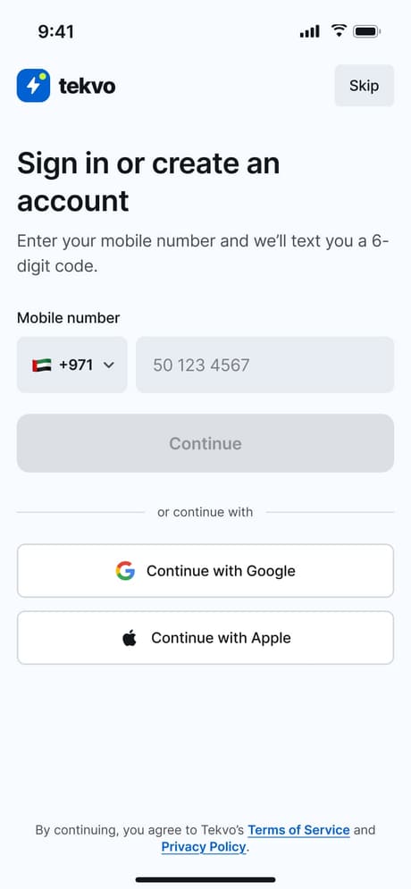 Tekvo Customer app: 04 · Login