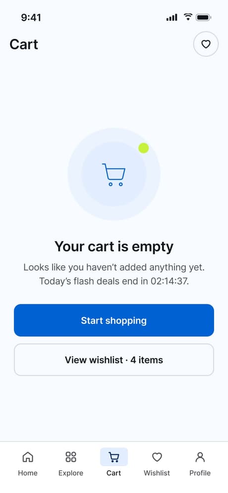 Tekvo Customer app: 11b · Cart · Empty