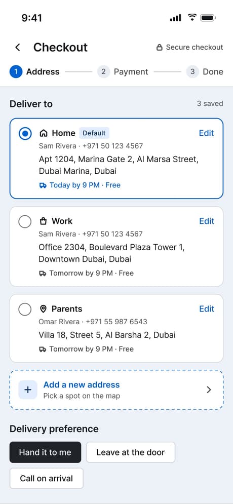 Tekvo Customer app: 17 · Checkout · Address