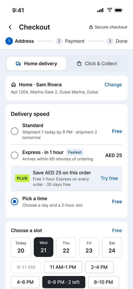 Tekvo Customer app: 17c · Checkout · Delivery
