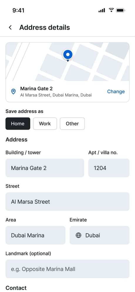 Tekvo Customer app: 18b · Address details