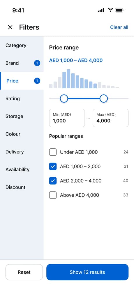 Tekvo Customer app: 27c · Filters