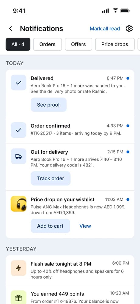 Tekvo Customer app: 29 · Notifications