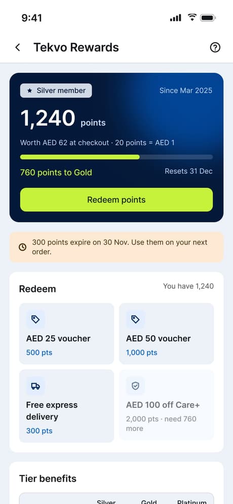 Tekvo Customer app: 35 · Tekvo Rewards