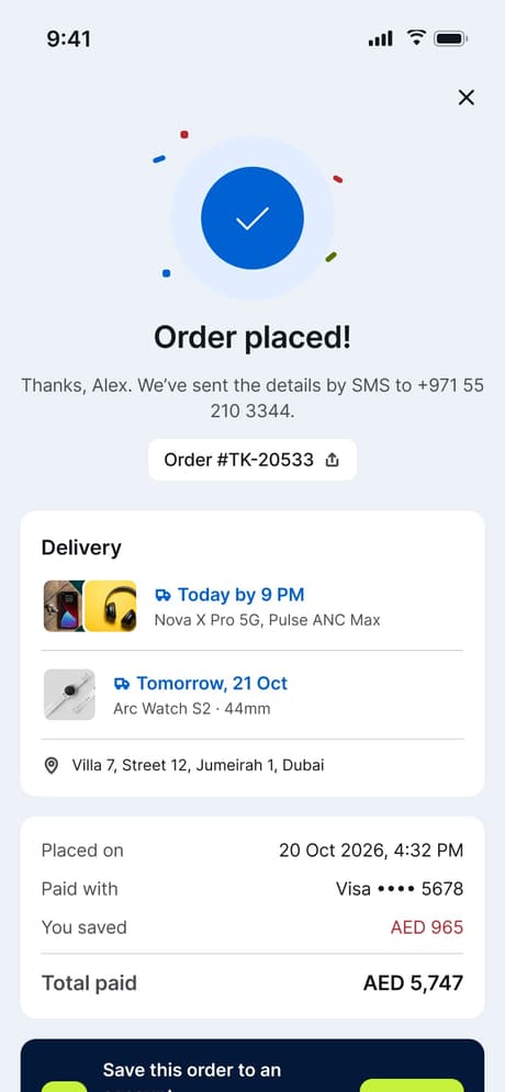 Tekvo Customer app: 38d · Guest order placed