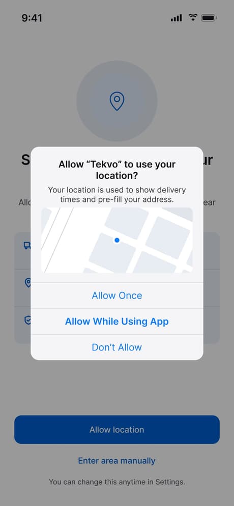 Tekvo Customer app: 39e · Location · System prompt