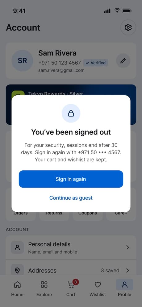 Tekvo Customer app: 41b · Session expired