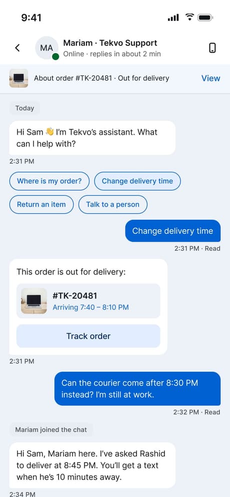 Tekvo Customer app: 44 · Support chat