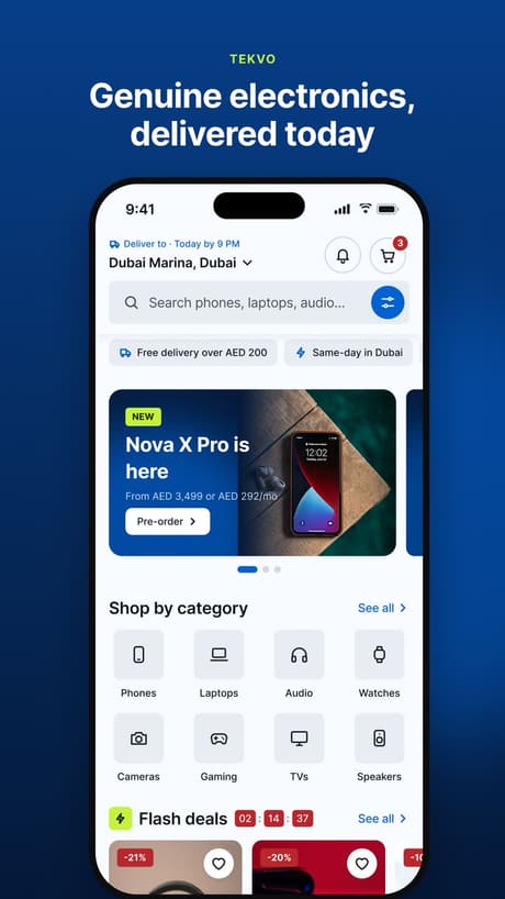 Tekvo store: Google Play · Phone · 01