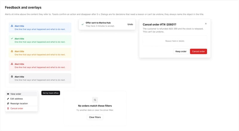 Tekvo Web components: Feedback and overlays
