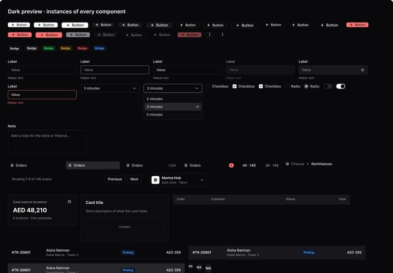 Tekvo Web components: Preview — Dark