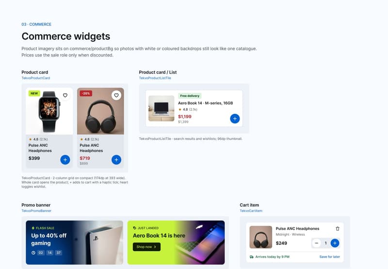 Tekvo App widget library: L3 Commerce
