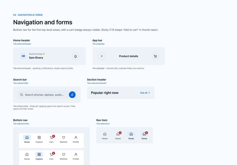 Tekvo App widget library: L4 Navigation & forms