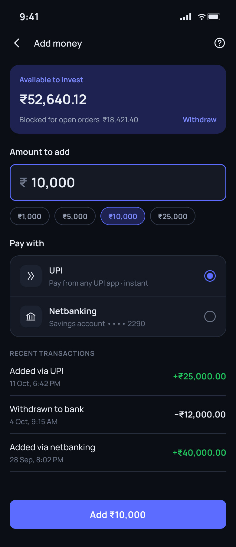 Tradewell: Add money