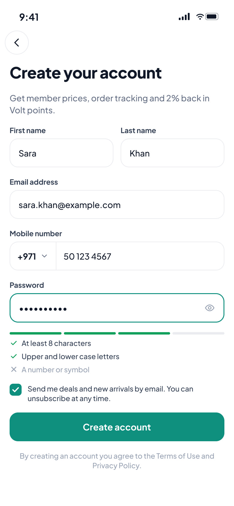 Voltline: Create account